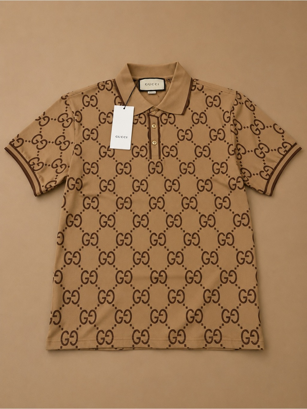 Gucci Beige Polo with Brown GG Monogram